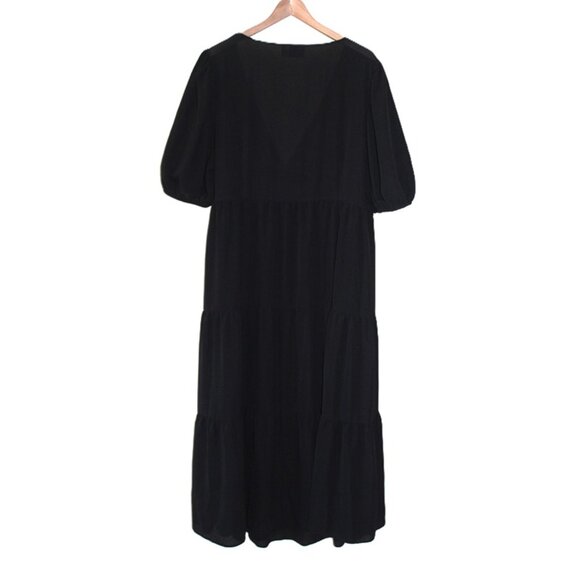 ASOS DESIGN Curve Wrap-Front Tiered Smock Midaxi Dress in Black - Size 18 - Picture 5 of 12
